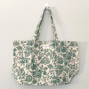 Sezane Green Floral Tote Bag